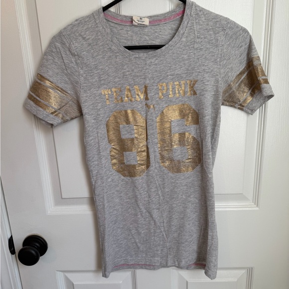PINK Victoria's Secret Tops - PINK Victoria's Secret Gray and Gold Team Tee